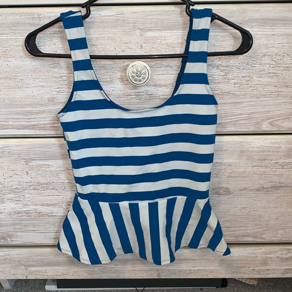 Bebe Blue and White Striped Crop Top